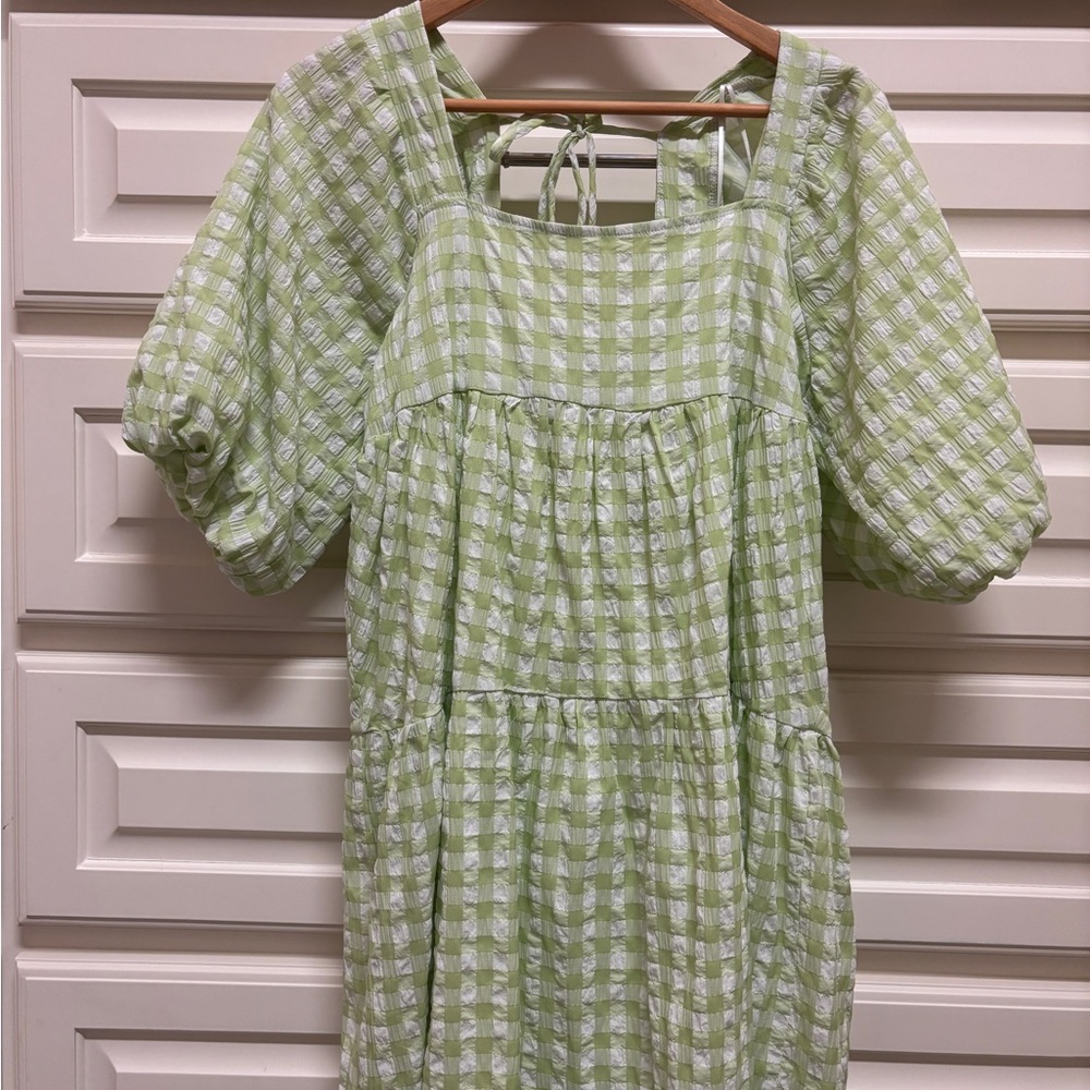 Lush Light Green Checkered Dress